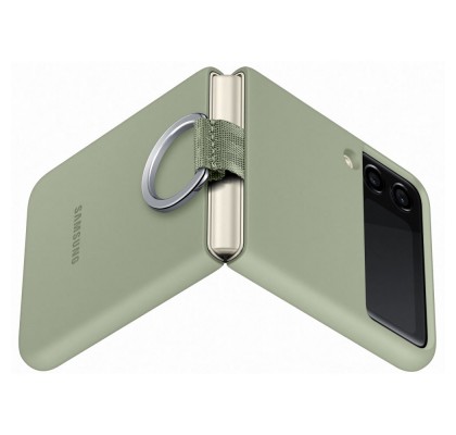 Husa Silicone Cover with ring pentru Samsung Galaxy Z Flip3, Olive Green