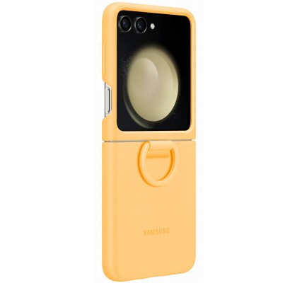 Husa Silicone Cover with ring pentru Samsung Galaxy Z Flip5, Apricot